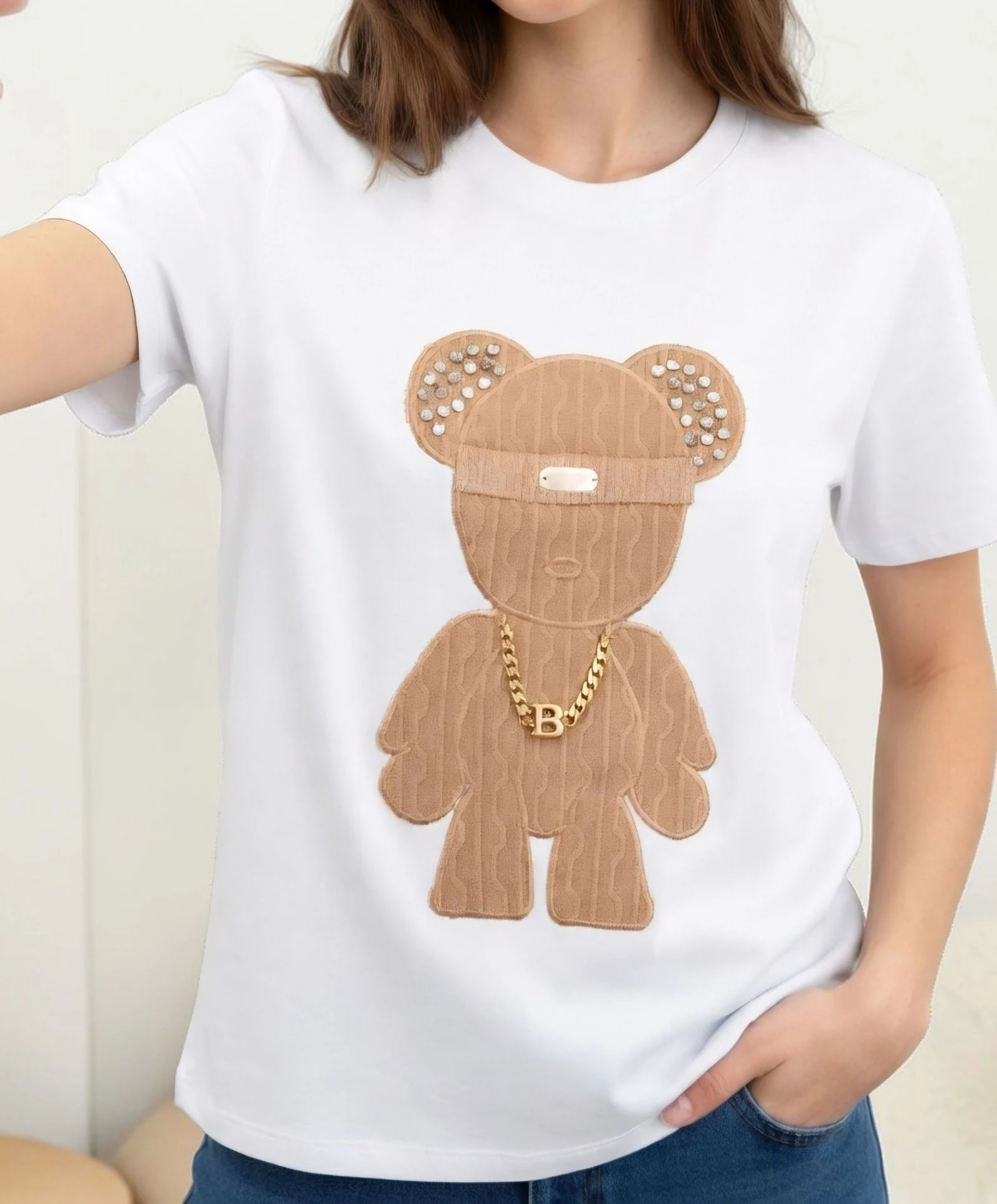 White Graphic T-shirt • Bear Print • Size XL/XXL • Relaxed Fit Street Style – photo 6